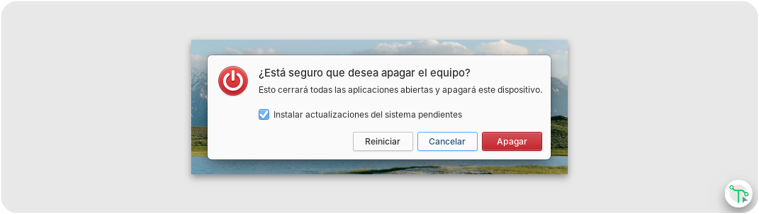 Si la casilla de la ventana de apagado/reinicio para instalar las actualizaciones del sistema está marcada, se instalarán las actualizaciones al apagar o reiniciar el equipo.