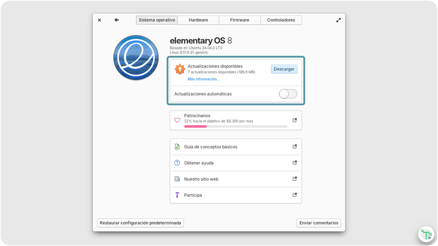 En el apartado Sistema ahora se incluye un gestor de actualizaciones del sistema.